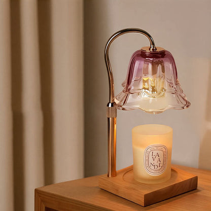 Contemporary Creative Iron Glass Oak Wood Lily Of The Valley Design 1-Light Melting Wax Table Lamp For Bedroom