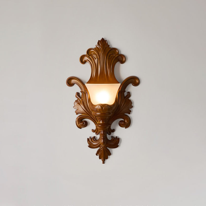 Traditional French Resin Glass Hardware Embossed-shaped 1-Light Wall Sconce Lamp For Living Room & Bedroom