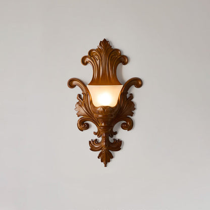 Traditional French Resin Glass Hardware Embossed-shaped 1-Light Wall Sconce Lamp For Living Room & Bedroom