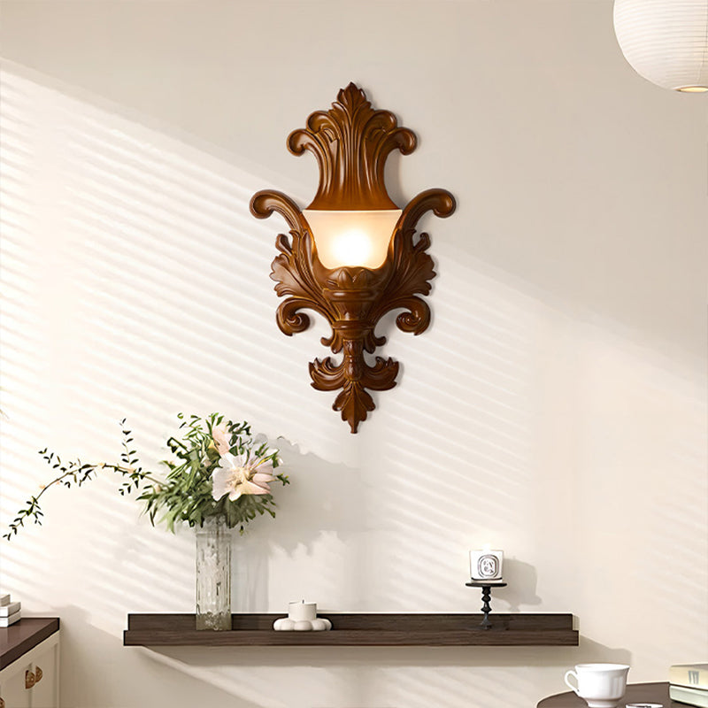 Traditional French Resin Glass Hardware Embossed-shaped 1-Light Wall Sconce Lamp For Living Room & Bedroom
