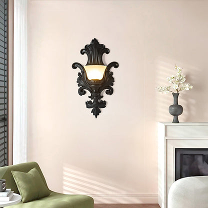 Traditional French Resin Glass Hardware Embossed-shaped 1-Light Wall Sconce Lamp For Living Room & Bedroom