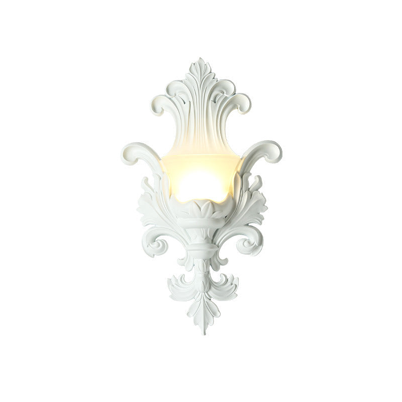 Traditional French Resin Glass Hardware Embossed-shaped 1-Light Wall Sconce Lamp For Living Room & Bedroom