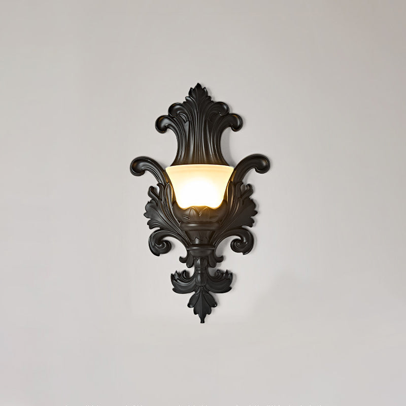 Traditional French Resin Glass Hardware Embossed-shaped 1-Light Wall Sconce Lamp For Living Room & Bedroom