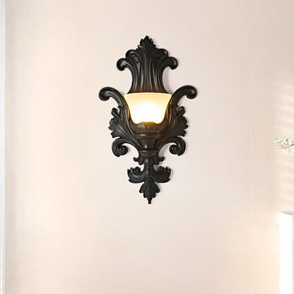 Traditional French Resin Glass Hardware Embossed-shaped 1-Light Wall Sconce Lamp For Living Room & Bedroom