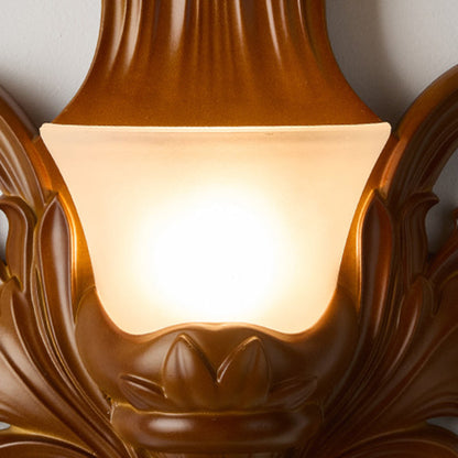 Traditional French Resin Glass Hardware Embossed-shaped 1-Light Wall Sconce Lamp For Living Room & Bedroom