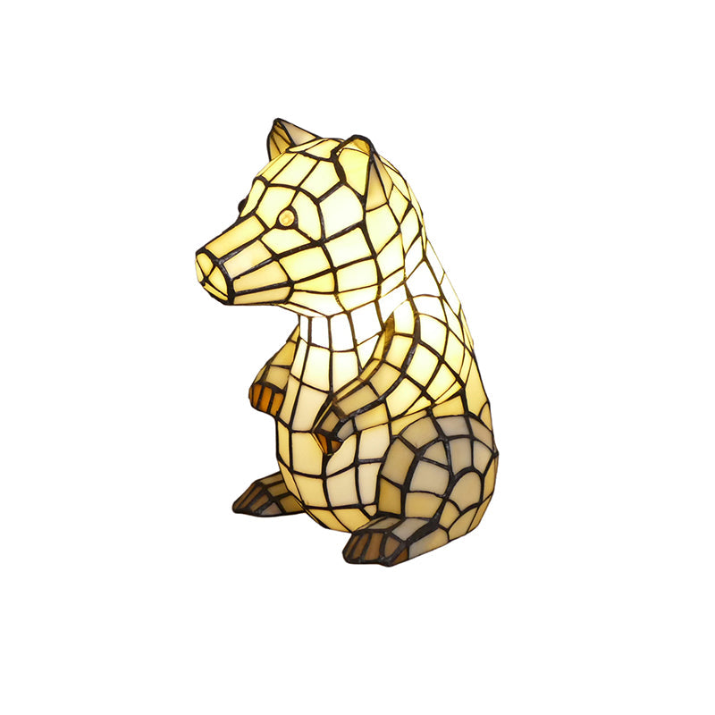 Traditional Tiffany Glass Iron Rabbit Bear Kids 1-Light Table Lamp For Living Room & Bedroom