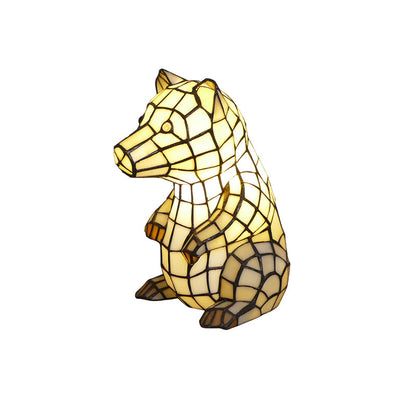 Traditional Tiffany Glass Iron Rabbit Bear Kids 1-Light Table Lamp For Living Room & Bedroom