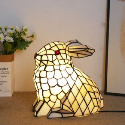 Traditional Tiffany Glass Iron Rabbit Bear Kids 1-Light Table Lamp For Living Room & Bedroom