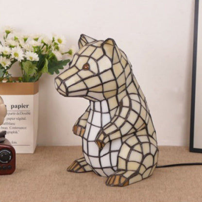 Traditional Tiffany Glass Iron Rabbit Bear Kids 1-Light Table Lamp For Living Room & Bedroom