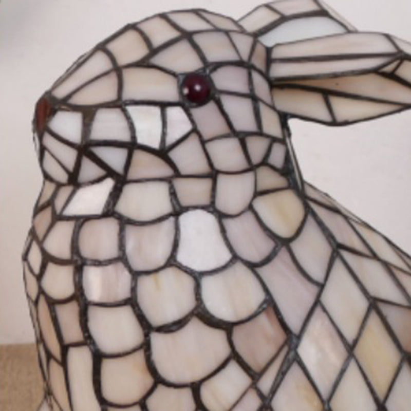 Traditional Tiffany Glass Iron Rabbit Bear Kids 1-Light Table Lamp For Living Room & Bedroom