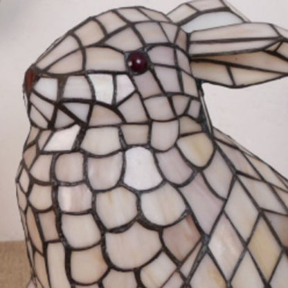 Traditional Tiffany Glass Iron Rabbit Bear Kids 1-Light Table Lamp For Living Room & Bedroom