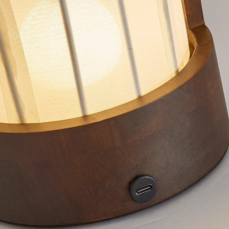 Traditional Chinese Fabric Oak Wood Cylindrical Plum Blossom Bamboo Leaves Persimmon USB Charging LED Table Lamp For Living Room & Bedroom