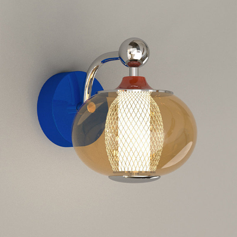 Contemporary Nordic Iron Glass Lantern-shaped LED Wall Sconce Lamp For Living Room & Bedroom
