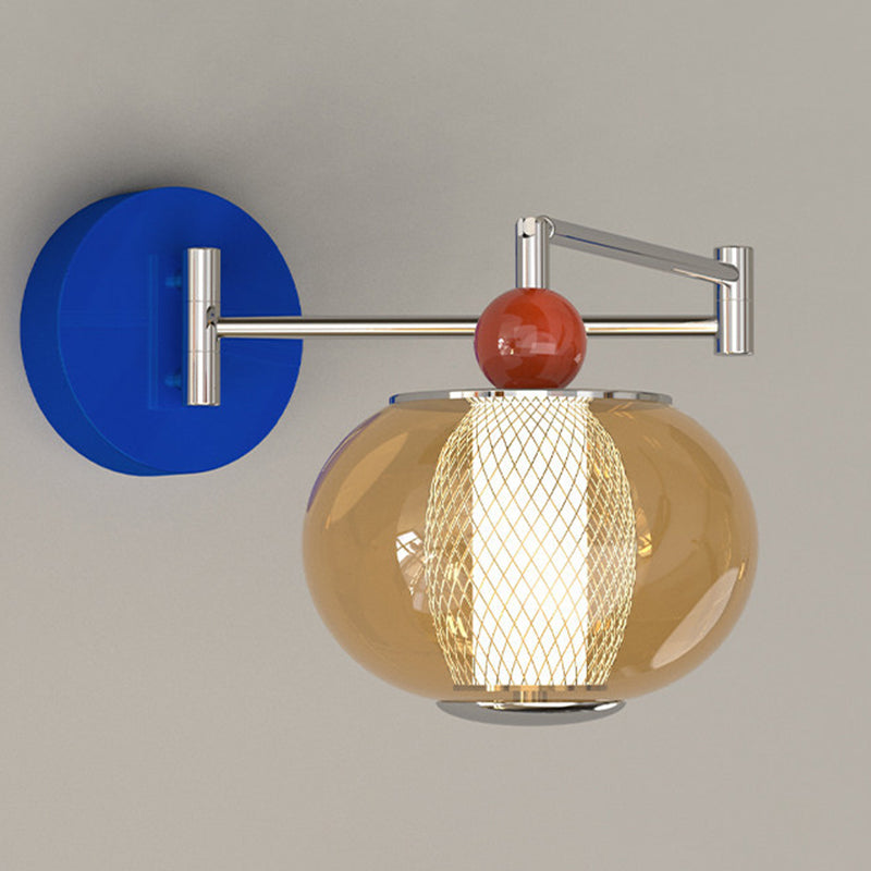 Contemporary Nordic Iron Glass Lantern-shaped LED Wall Sconce Lamp For Living Room & Bedroom