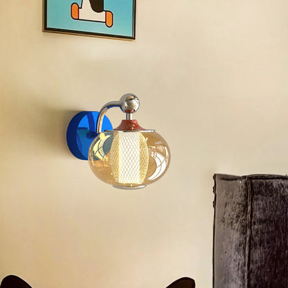 Contemporary Nordic Iron Glass Lantern-shaped LED Wall Sconce Lamp For Living Room & Bedroom