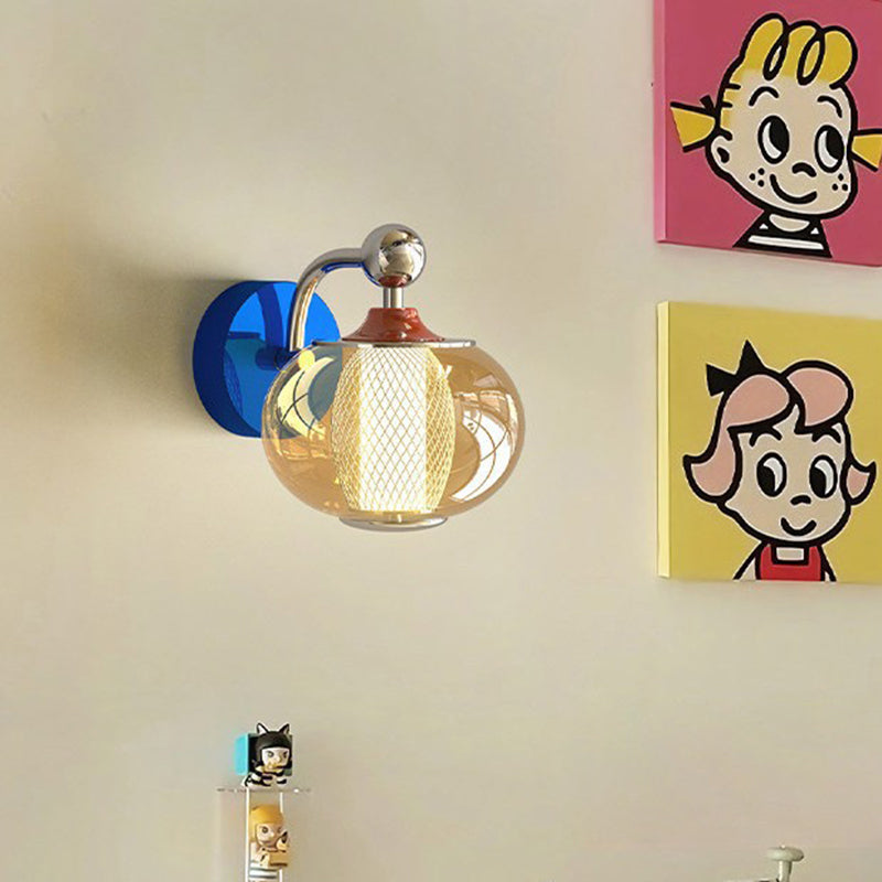 Contemporary Nordic Iron Glass Lantern-shaped LED Wall Sconce Lamp For Living Room & Bedroom