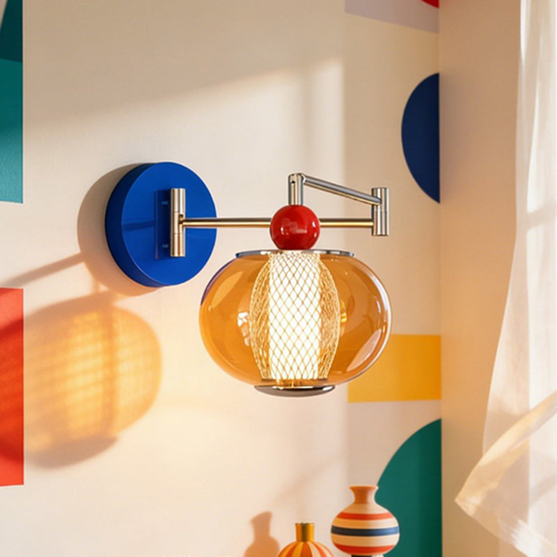 Contemporary Nordic Iron Glass Lantern-shaped LED Wall Sconce Lamp For Living Room & Bedroom