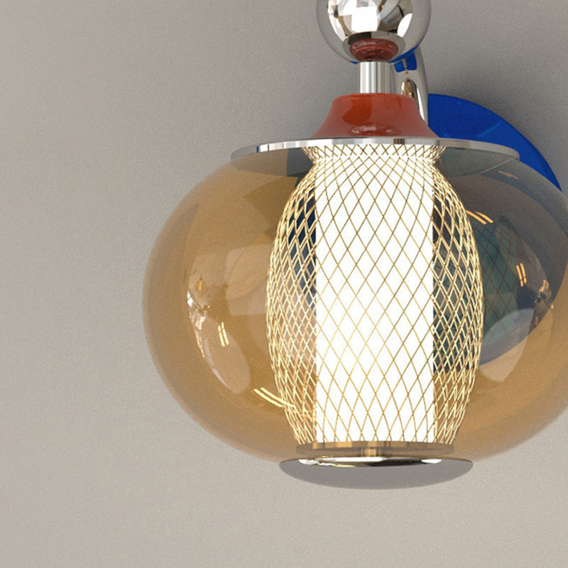 Contemporary Nordic Iron Glass Lantern-shaped LED Wall Sconce Lamp For Living Room & Bedroom