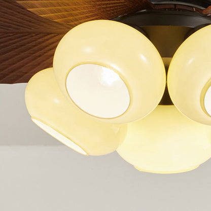 Contemporary Retro Iron Glass ABS Round Leaf-shaped 3/5-Light Semi-Flush Mount Ceiling Fan Light For Living Room & Bedroom