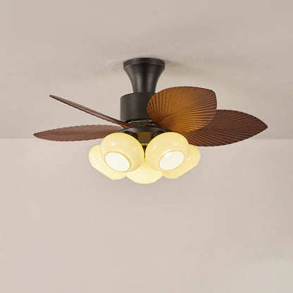 Contemporary Retro Iron Glass ABS Round Leaf-shaped 3/5-Light Semi-Flush Mount Ceiling Fan Light For Living Room & Bedroom