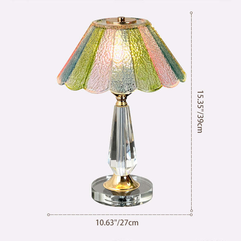 Traditional French Glass Crystal Alloy Round Ruffle Design 1-Light Table Lamp For Bedroom