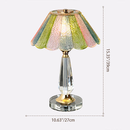 Traditional French Glass Crystal Alloy Round Ruffle Design 1-Light Table Lamp For Bedroom