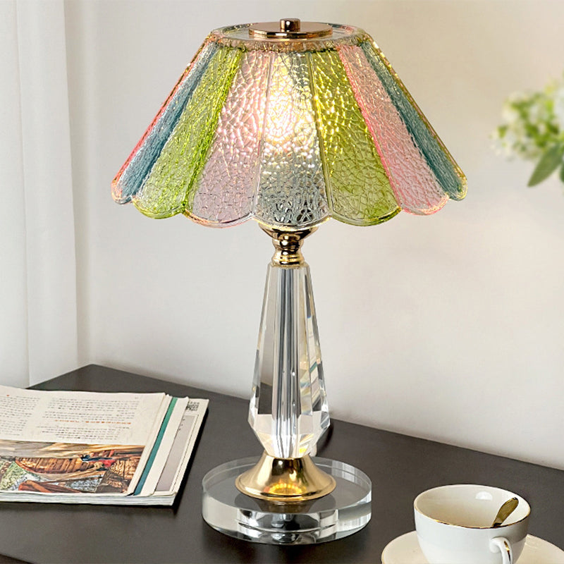 Traditional French Glass Crystal Alloy Round Ruffle Design 1-Light Table Lamp For Bedroom