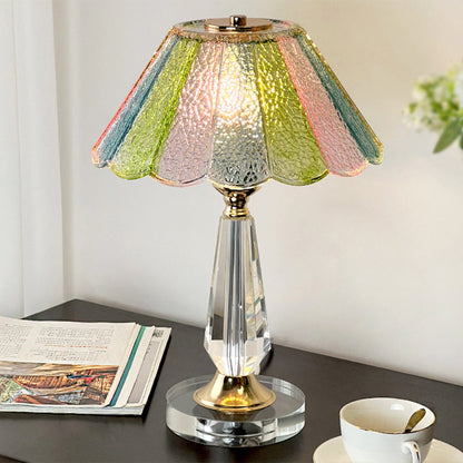 Traditional French Glass Crystal Alloy Round Ruffle Design 1-Light Table Lamp For Bedroom