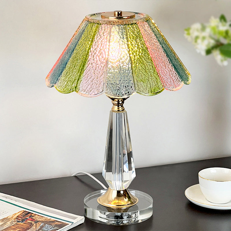 Traditional French Glass Crystal Alloy Round Ruffle Design 1-Light Table Lamp For Bedroom