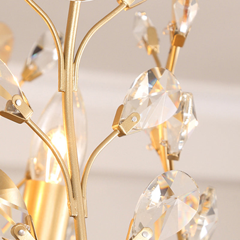Traditional Rustic Decorative Flowers Blooming Branches Iron Fabric Crystal 3-Light Pendant Light For Living Room
