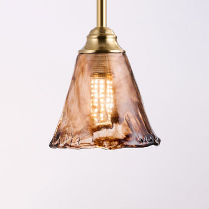 Traditional French Trapezoid Stone Flower Iron Solid Wood Glass 3/4-Light Chandelier For Living Room