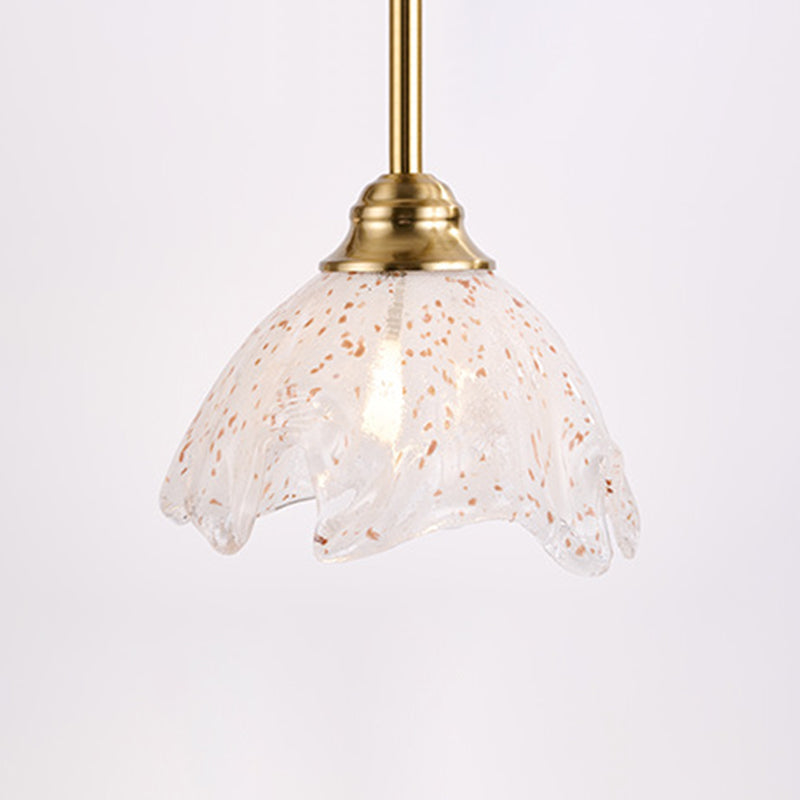 Traditional French Trapezoid Stone Flower Iron Solid Wood Glass 3/4-Light Chandelier For Living Room
