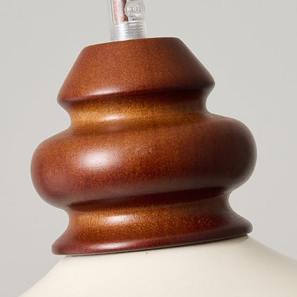 Traditional French Fan-shaped Flower Pattern Rubberwood Ceramic 1-Light Pendant Light For Living Room