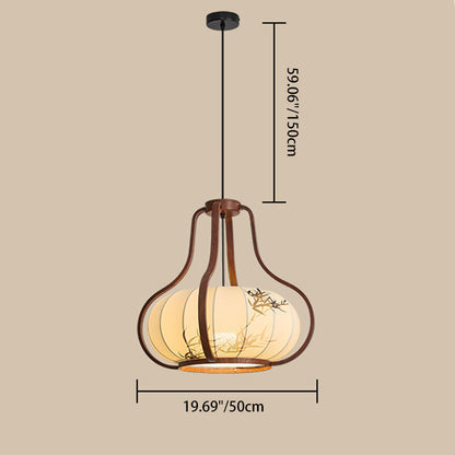 Traditional Chinese Geometric Lantern Iron Fabric 1-Light Pendant Light For Living Room