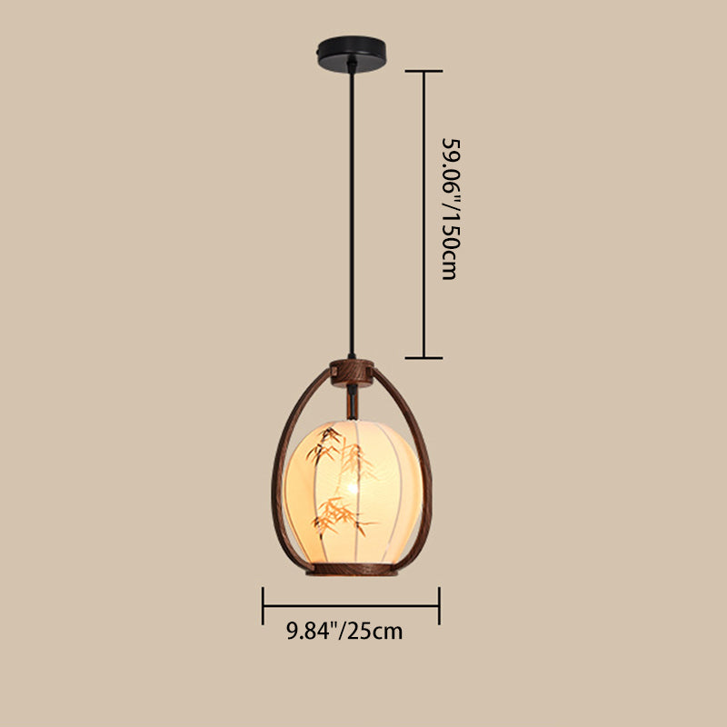 Traditional Chinese Geometric Lantern Iron Fabric 1-Light Pendant Light For Living Room