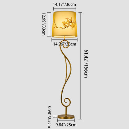 Traditional Chinese Iron Fabric Lantern 1-Light Standing Floor Lamp For Living Room