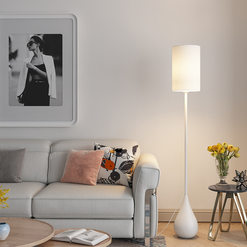 Modern Minimalist Water Drop Iron Fabric PVC 1-Light Standing Floor Lamp For Living Room & Bedroom