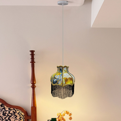 Traditional Vintage Hardware Fabric Bud-Shaped 1-Light Pendant Light For Living Room & Bedroom