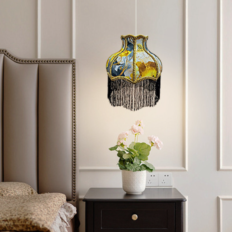 Traditional Vintage Hardware Fabric Bud-Shaped 1-Light Pendant Light For Living Room & Bedroom
