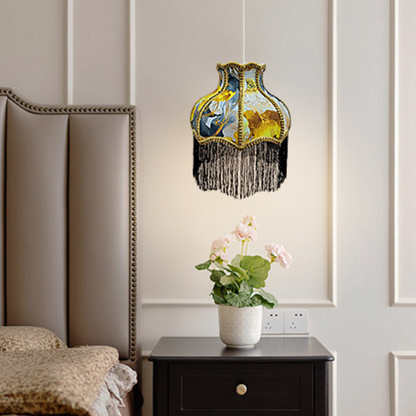 Traditional Vintage Hardware Fabric Bud-Shaped 1-Light Pendant Light For Living Room & Bedroom