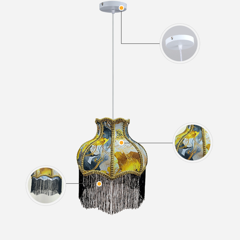 Traditional Vintage Hardware Fabric Bud-Shaped 1-Light Pendant Light For Living Room & Bedroom
