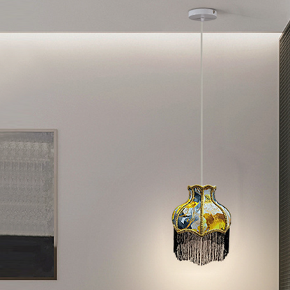 Traditional Vintage Hardware Fabric Bud-Shaped 1-Light Pendant Light For Living Room & Bedroom