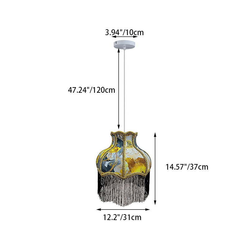 Traditional Vintage Hardware Fabric Bud-Shaped 1-Light Pendant Light For Living Room & Bedroom