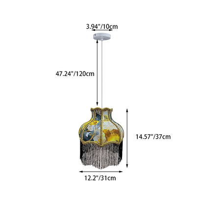 Traditional Vintage Hardware Fabric Bud-Shaped 1-Light Pendant Light For Living Room & Bedroom