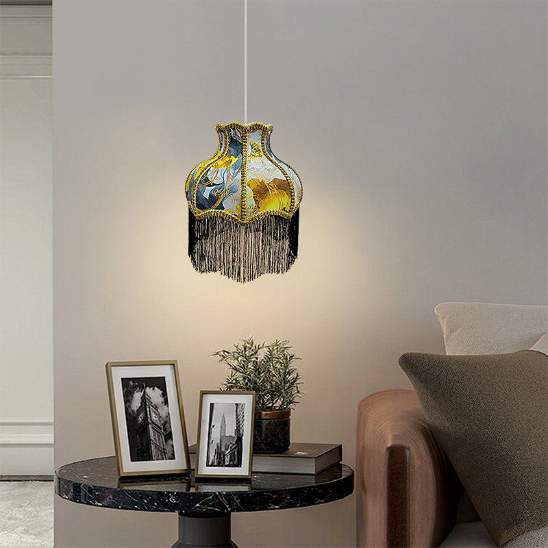 Traditional Vintage Hardware Fabric Bud-Shaped 1-Light Pendant Light For Living Room & Bedroom