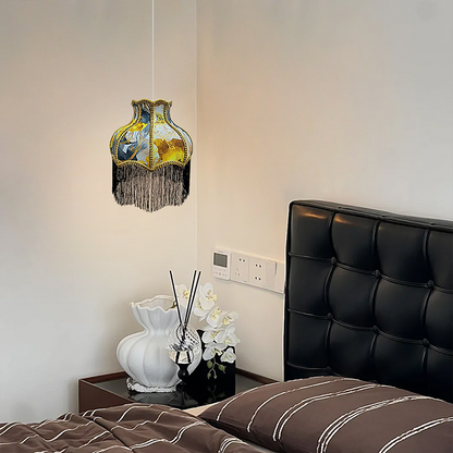 Traditional Vintage Hardware Fabric Bud-Shaped 1-Light Pendant Light For Living Room & Bedroom