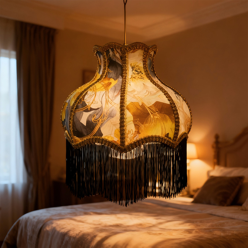 Traditional Vintage Hardware Fabric Bud-Shaped 1-Light Pendant Light For Living Room & Bedroom