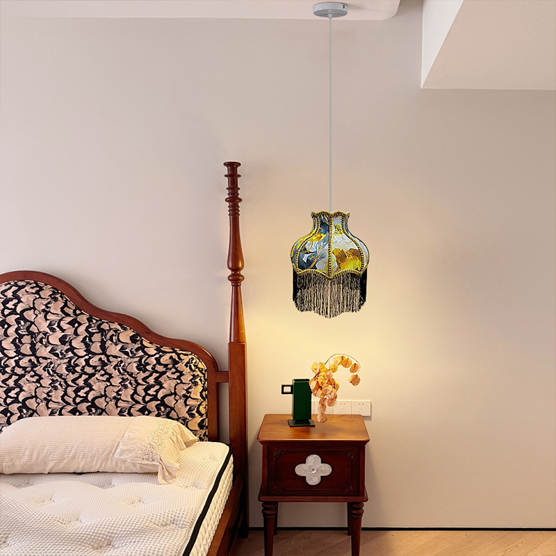 Traditional Vintage Hardware Fabric Bud-Shaped 1-Light Pendant Light For Living Room & Bedroom