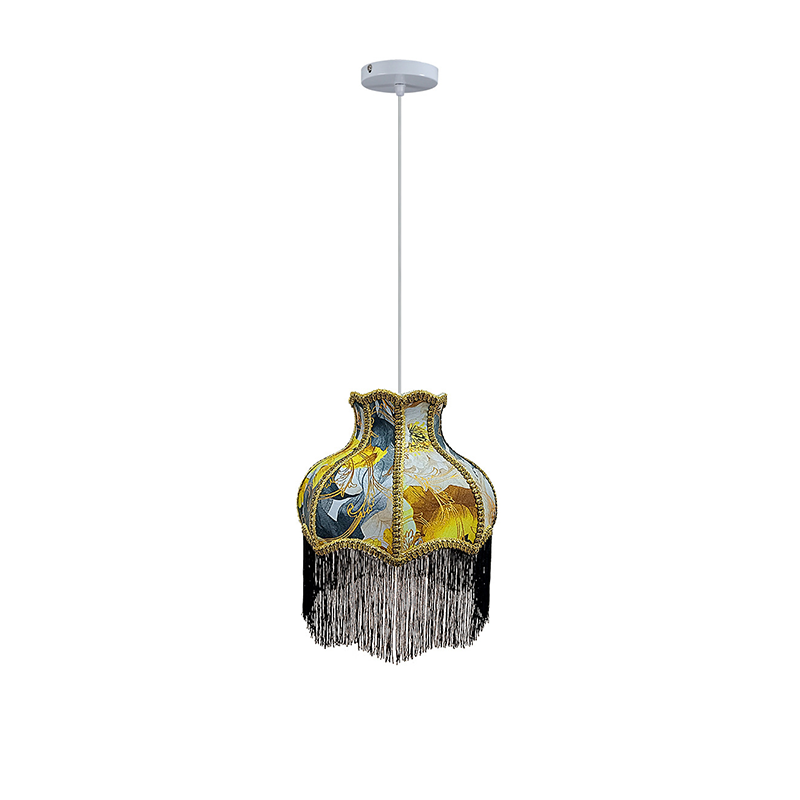 Traditional Vintage Hardware Fabric Bud-Shaped 1-Light Pendant Light For Living Room & Bedroom