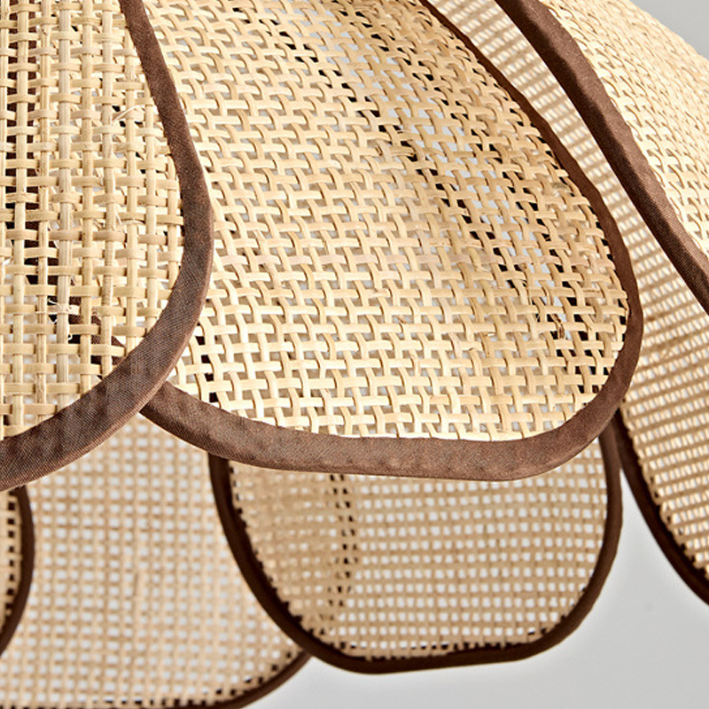 Traditional Japanese Hardware Rattan Weaving Petal 1-Light Semi-Flush Mount Ceiling Light For Hallway